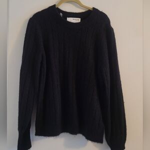 Women's Black Crewneck Wool Sweater
